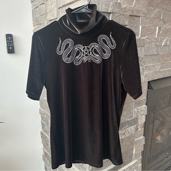 Restyle Tops - Black Velvet Top with Snake Embroidery